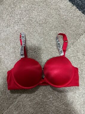 Victoria's Secret Red Padded Underwire Bra with Jeweled Logo Straps